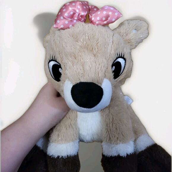 Rudolph the Red-Nosed Reindeer Clarice Plush Brown Sparkle Deer w/ Pink Dot Bow - Picture 5 of 9